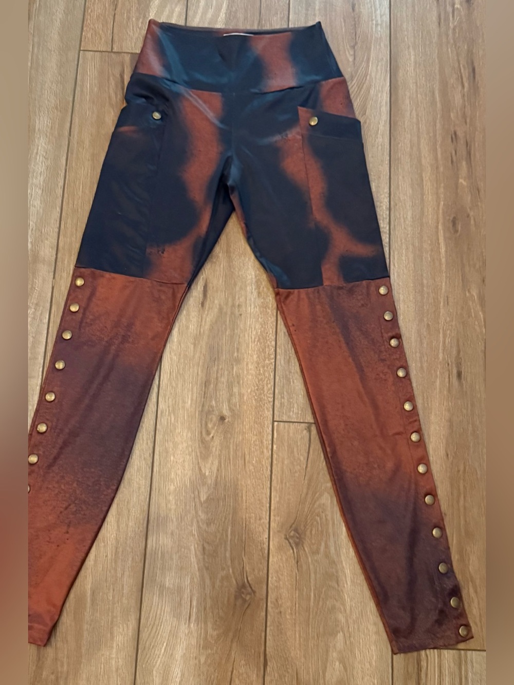 MissLook S Brown Black Studded Leggings Pants Faux Suede Detail